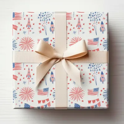 Patriotic Stars Stripes and Fireworks Gift Wrap Product