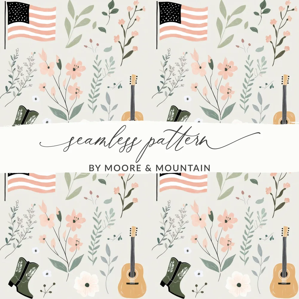 Floral Guitar and Flag Seamless Pattern by Moore & Mountain