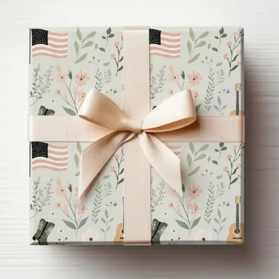 Floral Pattern American Flag and Guitars Gift Wrap Sheet