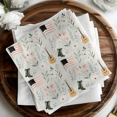 American Flag Guitar Boot Floral Design Paper Napkins