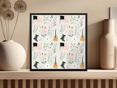 Floral American Flag and Guitar Pattern Poster