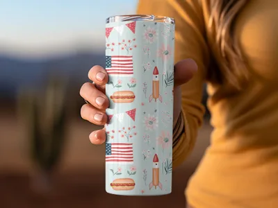 Festive Rocket and Flag Design Travel Tumbler Cup