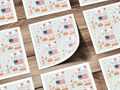 Patriotic American Flag and Rocket Themed Sticker Sheet