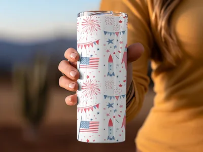 Patriotic Fireworks and Rocket Design Travel Tumbler
