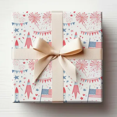 Patriotic Celebration Themed Gift Wrap with Ribbon