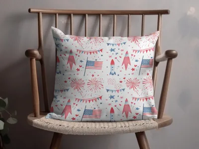 Festive American Flag and Fireworks Pattern Pillow