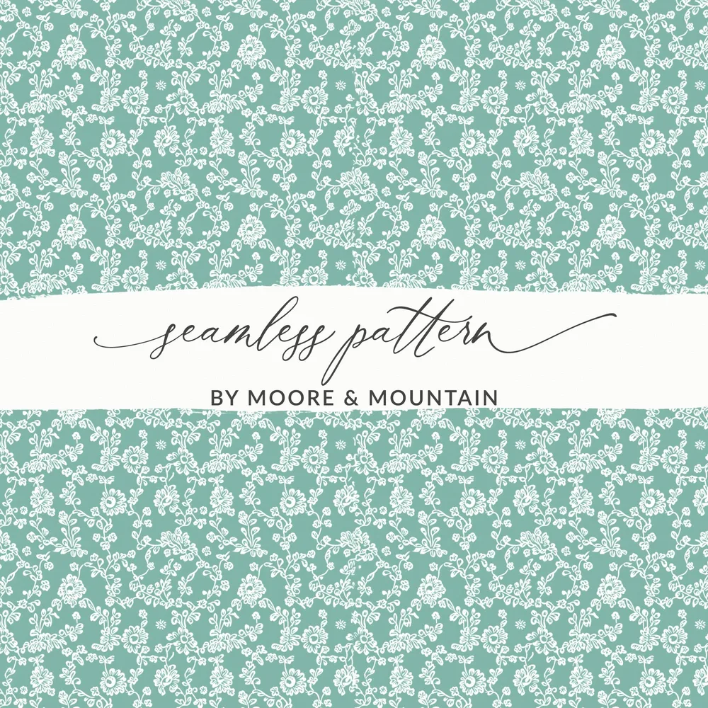 Floral White and Green Seamless Pattern Design