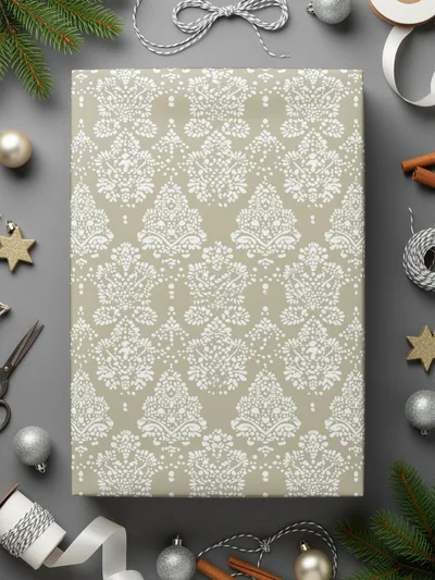 Festive Beige and White Decorative Wrapping Paper