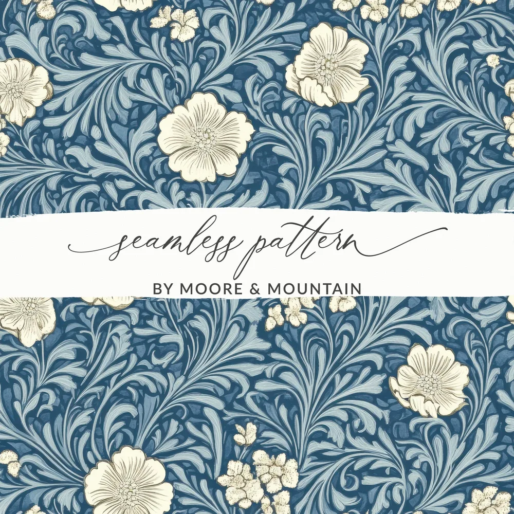 Seamless Larkspur William Morris Vines Background Dark For Commercial Use - Moore and Mountain