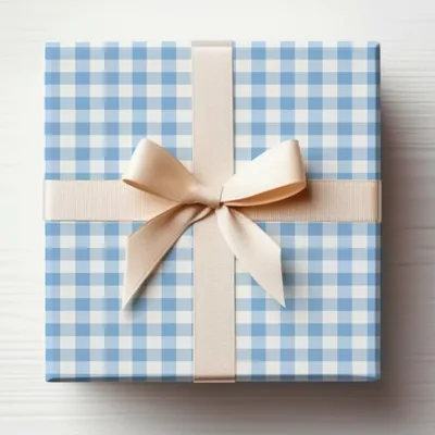 Elegant Blue Gingham Gift Wrap with Bow Packaging