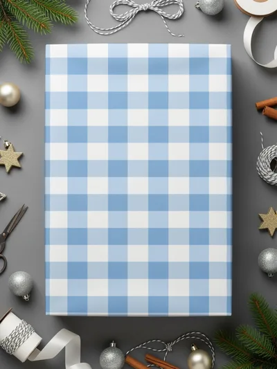 Blue and White Checkered Gift Wrapping Paper