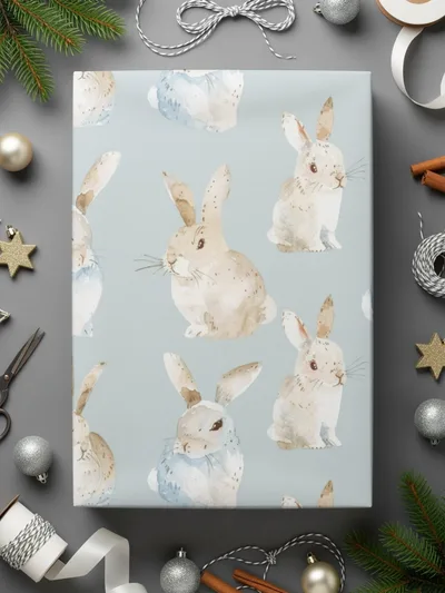 Adorable Bunnies and Stars Pattern Wrapping Paper