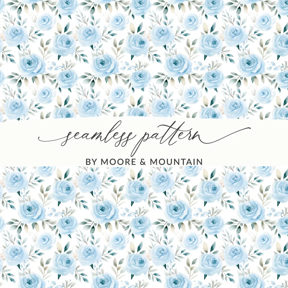 Blue Floral Seamless Pattern by Moore Mountain