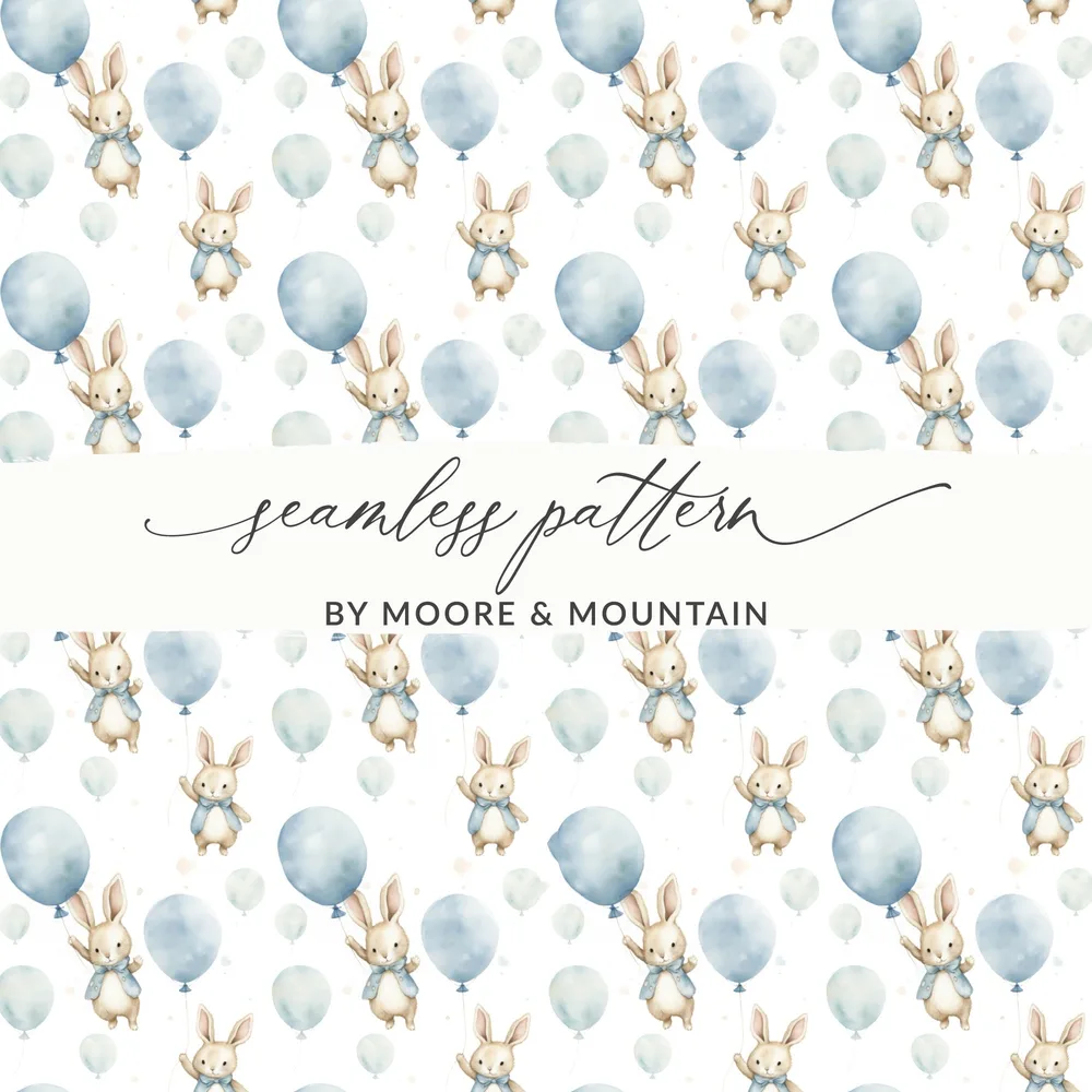 Cute Bunny and Balloon Seamless Pattern by Moore & Mountain