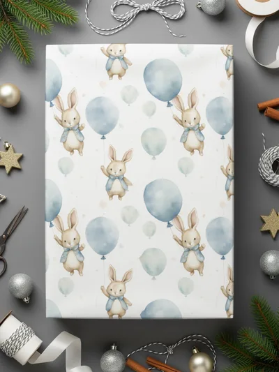 Cute Bunny and Balloon Pattern Wrapping Paper