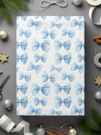 Elegant Blue Bow Patterned Wrapping Paper for Gifts