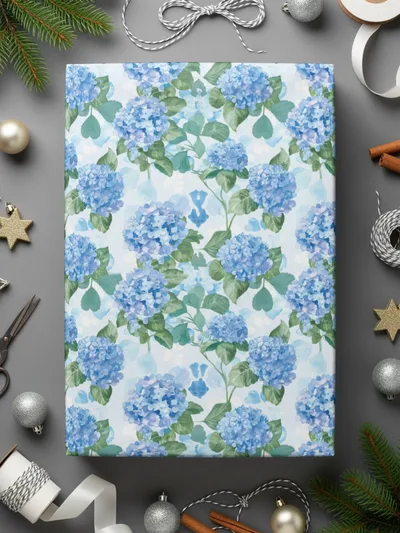 Blue Hydrangea Floral Wrapping Paper Gift Wrap