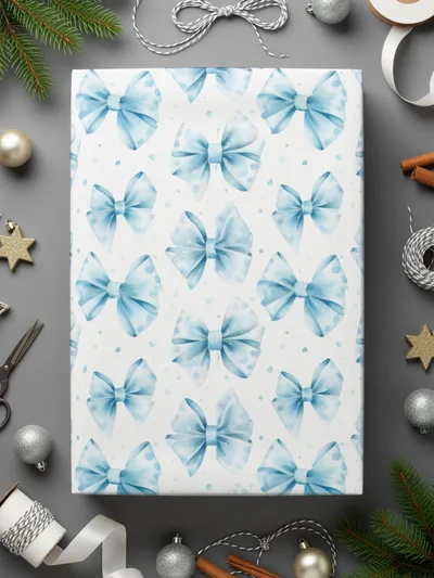 Blue Bow Design Holiday Wrapping Paper