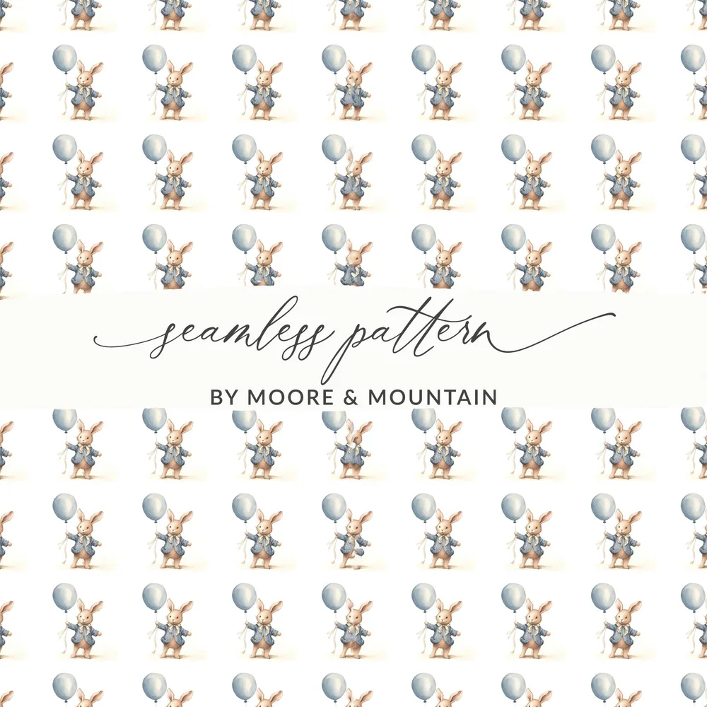 Seamless Rabbit with Balloons Pattern by Moore & Mountain