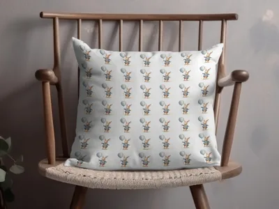 Adorable Bunny with Balloon Pattern Throw Pillow
