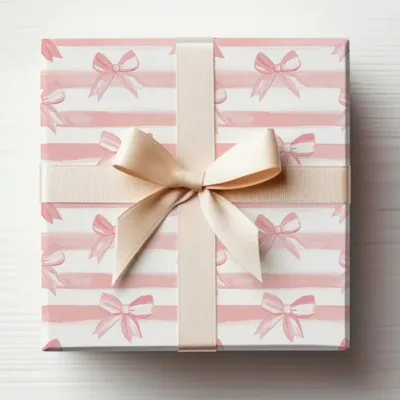 Elegant Pink Bow Striped Gift Box Wrapping Paper