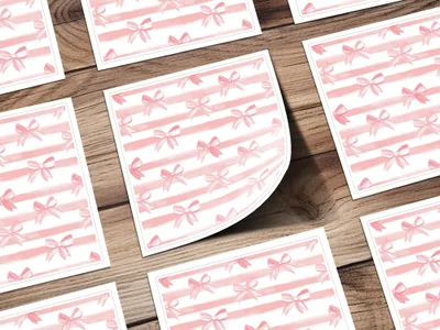 Pink Watercolor Bows and Stripes Pattern product