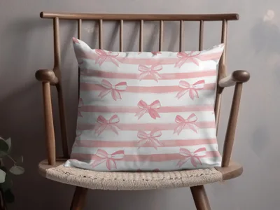 Pink Ribbon Striped Pattern Decorative Pillow Product