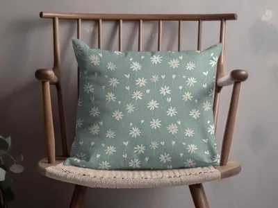 Decorative Pillow with White Daisies on Mint Background
