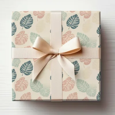 Tropical Leaf Pattern Gift Wrapping with Ribbon Decor