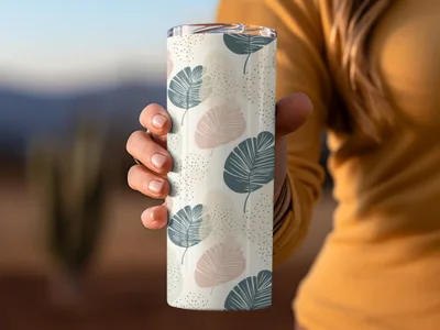 Stylish Tropical Leaf Insulated Tumbler with Lid Cup