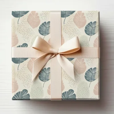 Elegant Leaf Pattern Gift Wrap with Bow