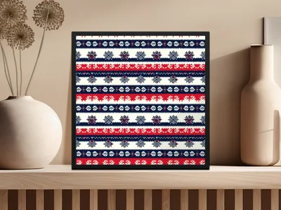 Seamless Nordic Pattern Digital Paper, Scandinavian Design Print, Red Blue Digital Pattern, Holiday Texture, Festive Digital Texture - Moore and Mountain