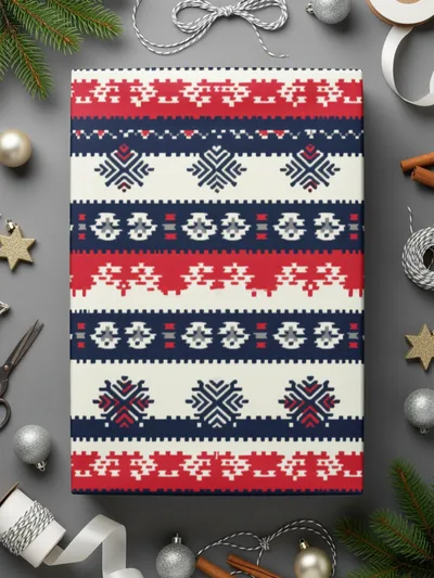 Seamless Nordic Pattern Digital Paper, Scandinavian Design Print, Red Blue Digital Pattern, Holiday Texture, Festive Digital Texture - Moore and Mountain