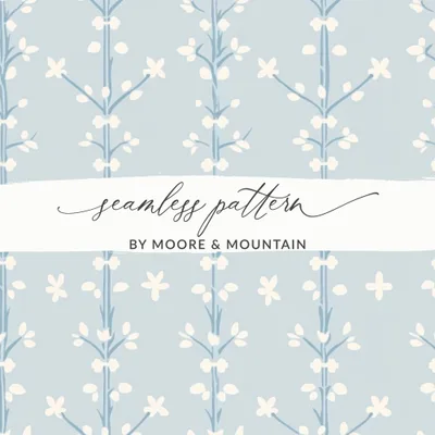 Seamless Patchwork Digital, Botanical Tree Design, Floral Print, Light Blue, Repeat Pattern, Fabric Design, Scrapbooking Paper, PNG, Digital