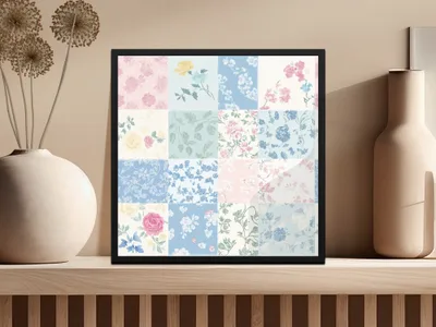 Floral Patchwork Design Wall Art Decor in Wooden Frame Product