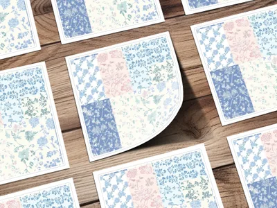 Vintage Floral Patterned Blue and Pink Patchwork Cards