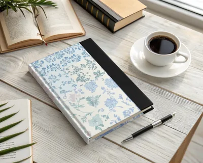 Elegant Blue Floral Hardcover Journal Notebook