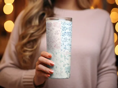 Floral Patterned Insulated Tumbler Cup for Hot and Cold Drinks