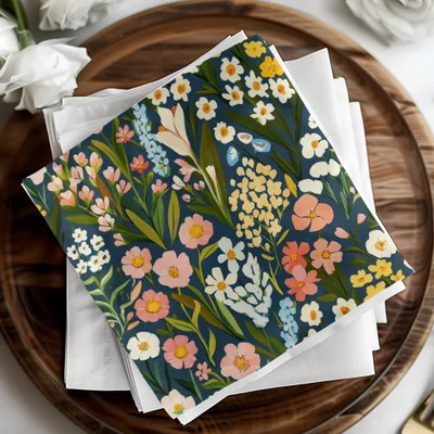 Vibrant Floral Pattern on Dark Background Napkin Set