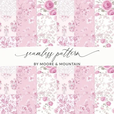 Seamless Patchwork, Floral Digital Paper, Pink Rose Print, Quilt Pattern, Shabby Chic Design, Repeating Pattern, Scrapbook Paper Digital