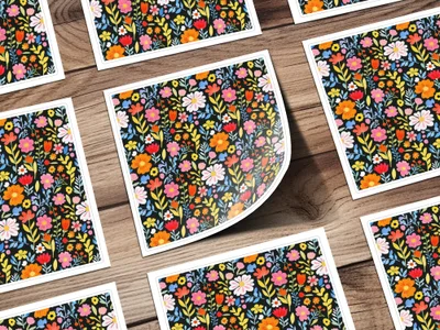 Colorful Floral Design Square Sticker Sheet