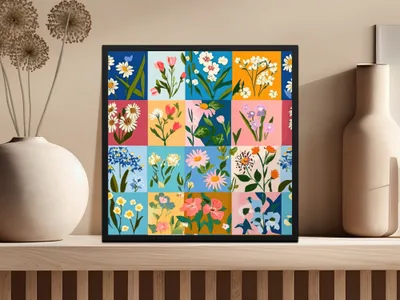 Colorful Botanical Flower Art Print for Decor