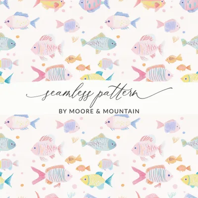 Seamless Pattern Digital Paper, Fish Pattern, Pastel Colors, Ocean Theme, Cute Fish, Digital Download, Fabric Design, Scrapbooking