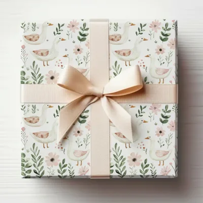 Floret and Duck Design Gift Wrapping Paper Product