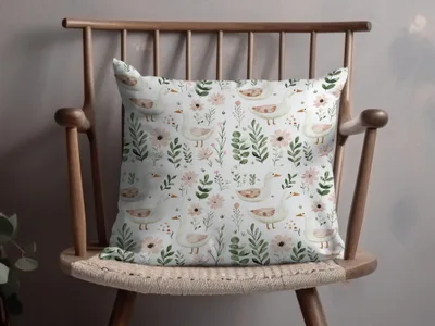 Duck and Floral Pattern Throw Pillow Decorative Pillow