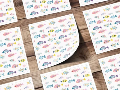 Colorful Cartoon Fish Pattern on White Background product