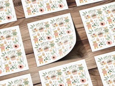 Adorable Bear and Floral Pattern Customized Stickers