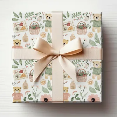 Cute Bear and Picnic Elements Gift Wrap Paper