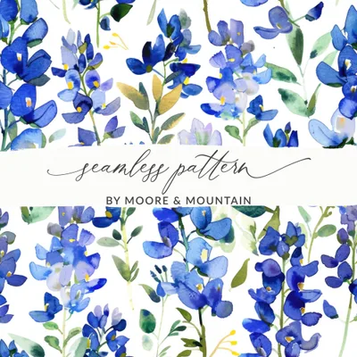 Spring Seamless Pattern Watercolor Bluebonnet Floral Pattern Beautiful Artistic Digital
