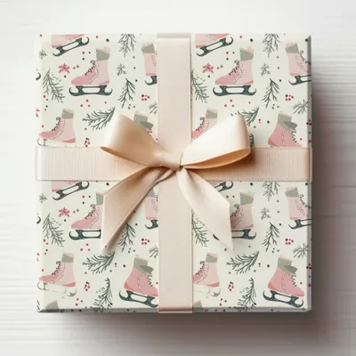 Festive Ice Skating Themed Gift Wrap Paper